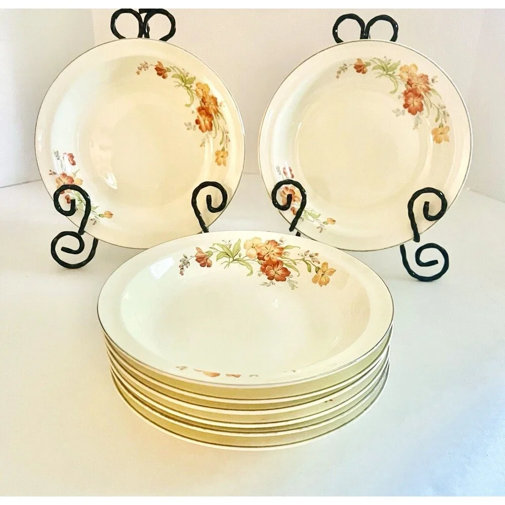 Set Of 4 Hall Luncheon plates in the 1940 Serenade pattern 9 Inch Gold Trim